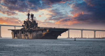 A Navy ship in San Diego harbor